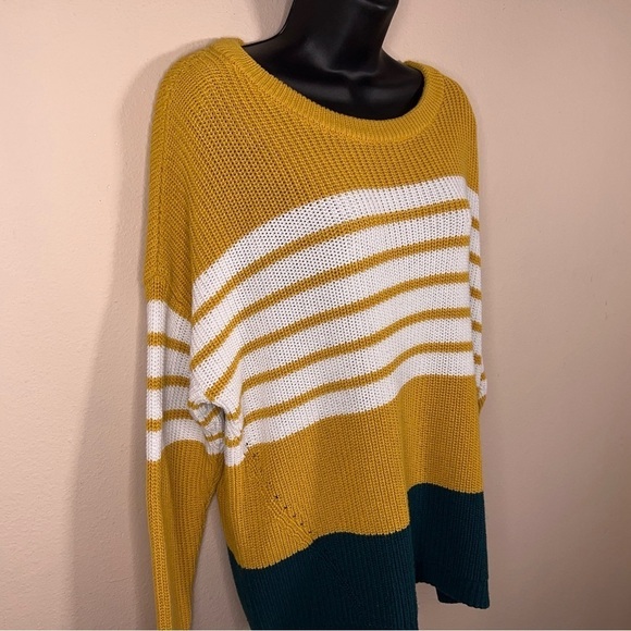 LARGE CHRISTOPHER AND BANKS SWEATER LONG SLEEVE YELLOW GREEN COTTON BLEND - Picture 4 of 12